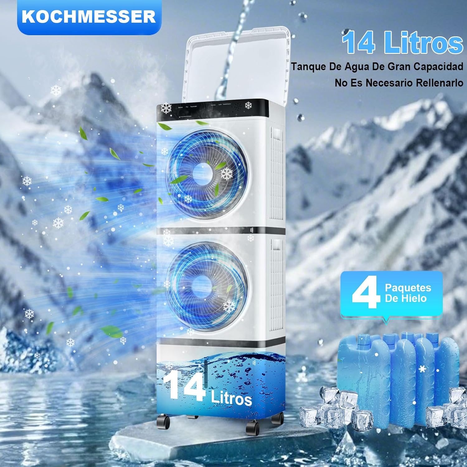 Enfriador de Aire 3 en 1 Portátil, 70W, 3 Velocidades, Control Remoto, 14L, Diseño de Doble Ventilación y Salidas en Espiral, Potente y Eficiente, Ideal para Uso Interior y Exterior