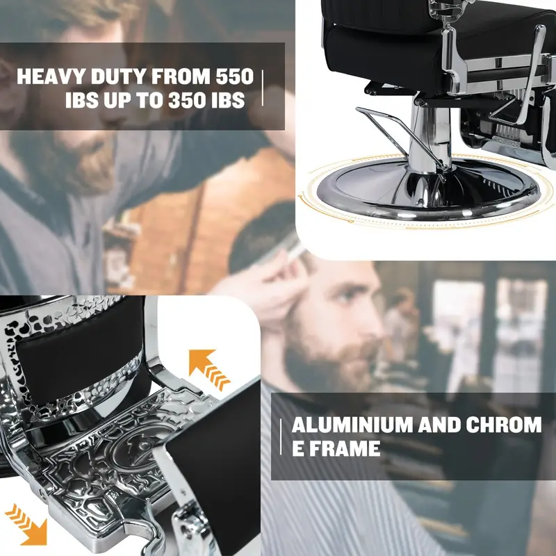 Silla de barbero de servicio pesado dorada moderna MYS 8817 Marco de aluminio, silla de peluquería reclinable hidráulica, giratoria de 360 grados para equipos de salón de belleza, spa de masajes y tatuajes.