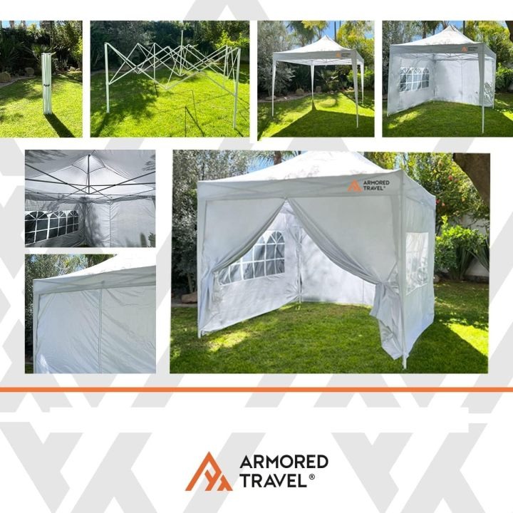 Toldo con Paredes Carpa Plegable Retráctil Impermeable 3x3 M Premium para Exteriores Jardín Armored Travel | Uso comercial | Negocio Uso rudo *Acero Reforzado* + **Maleta Transportadora** + *Estacas* Canopy Tent Gazebo Instant Shelter
