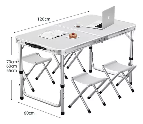 Mesa Plegable Portafolio Aluminio 1.2m Jardín Con 4 Sillas