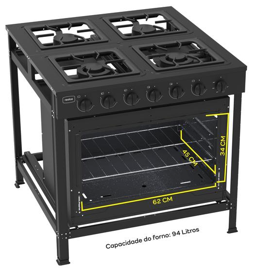 Estufa Industrial 4 Quemadores con Horno Realce - Realce Eletrodomésticos