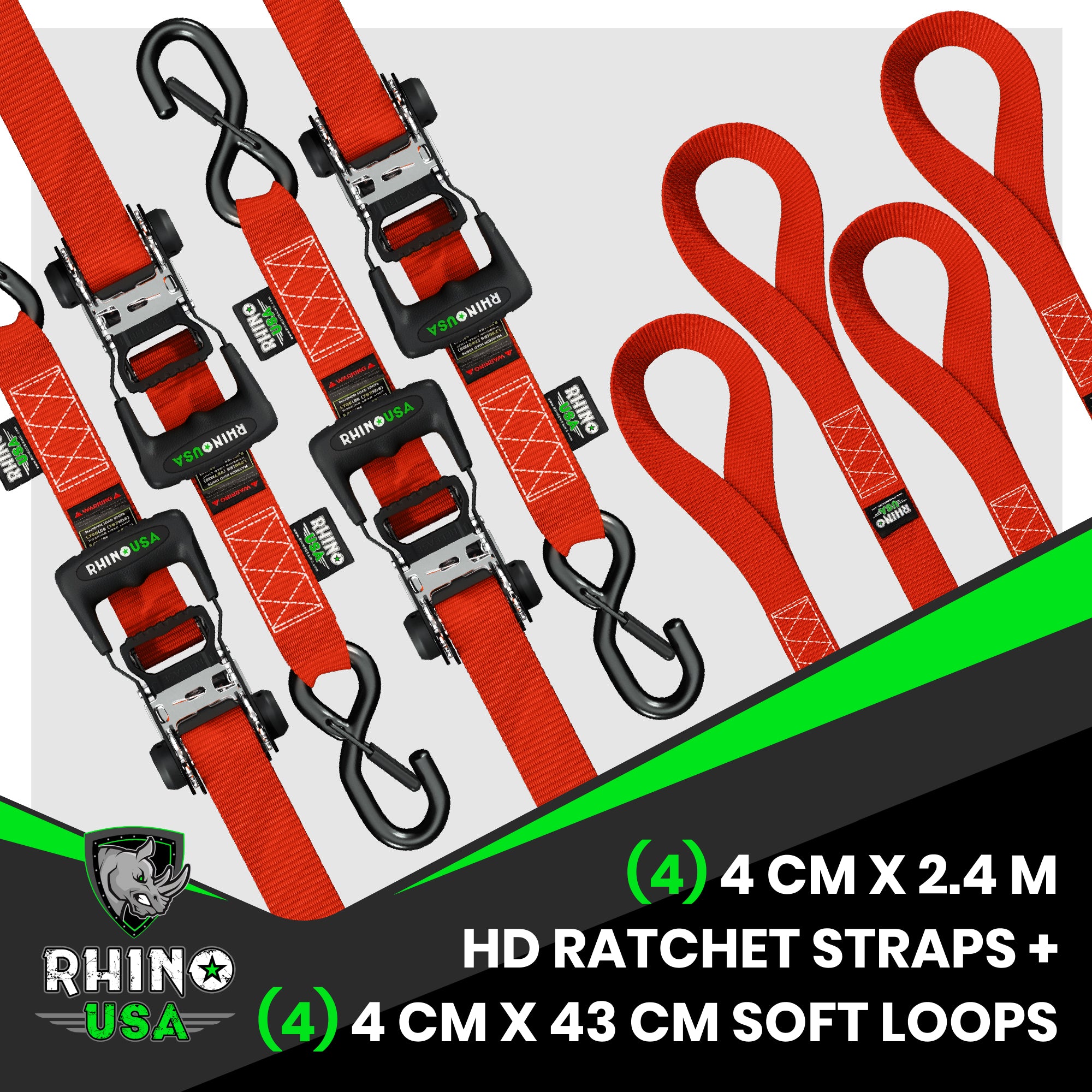 Juego de correas de trinquete de alta resistencia de 1.6" x 15' (Paquete de 4)