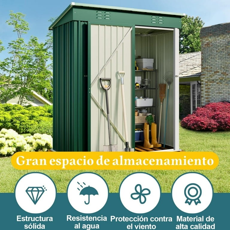 Zocalo Cobertizo de Almacenamiento Exterior, Casa Prefabricada, 162x90x180cm-Verde