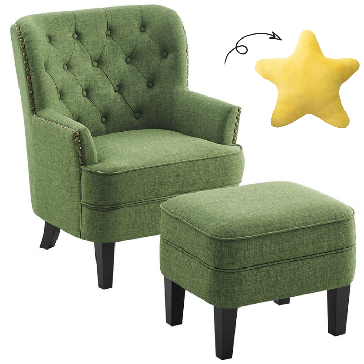 32” Wide Tufted Wingback Chair and Ottoman
