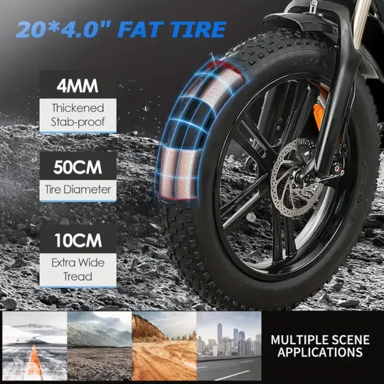 Bicicleta eléctrica con neumáticos gruesos Bicicleta eléctrica con motor sin escobillas de 750 W, batería extraíble duradera de 48 V y 15 Ah, velocidad máxima de 20 mph, adecuada para deportes al aire libre y campamentos