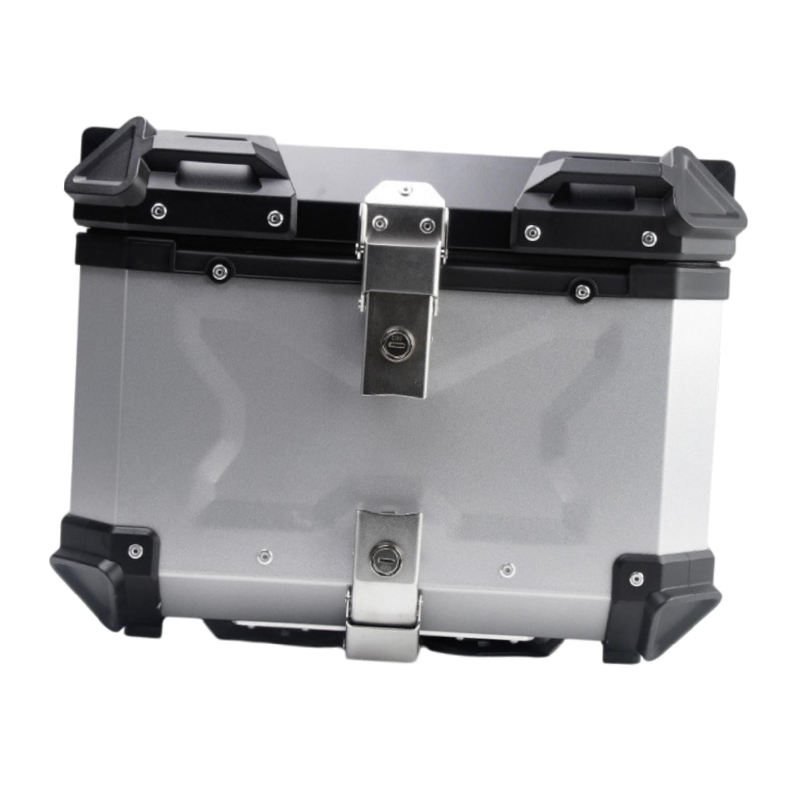 Baúl de motocicleta genérico, caja trasera, organizador de aluminio a prueba de golpes, caja para casco, baúl de almacenamiento de equipaje para 45L Plata
