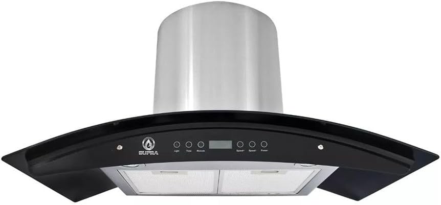 SUPRA Combo empotrable Udine, Parrilla a gas de 5 quemadores para empotrar de 87 cm Mod. 5Q-ES-87, Campana extractora de cristal curvo templado tipo pared para 90 cm Mod. CC-90-AC