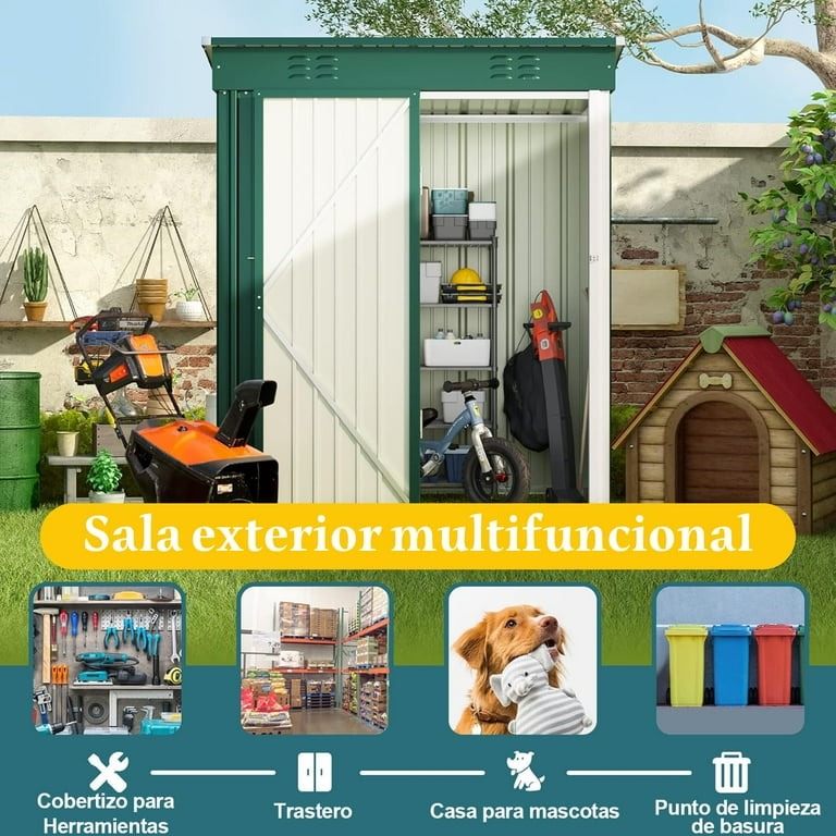 Zocalo Cobertizo de Almacenamiento Exterior, Casa Prefabricada, 162x90x180cm-Verde