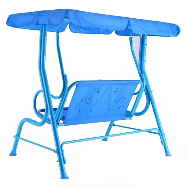 Columpio Infantil de Acero Azul Costway con Toldo 2 Plazas