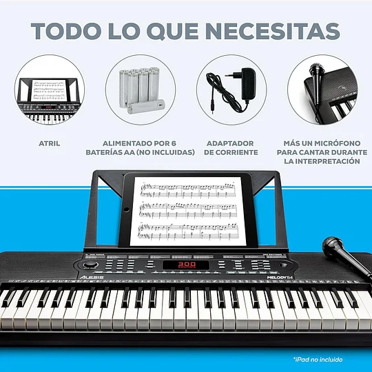 Alesis Melody 61 - Piano eléctrico con 61 teclas, Teclado Musical con altavoces, audífonos, micrófono, soporte para piano, atril y taburete