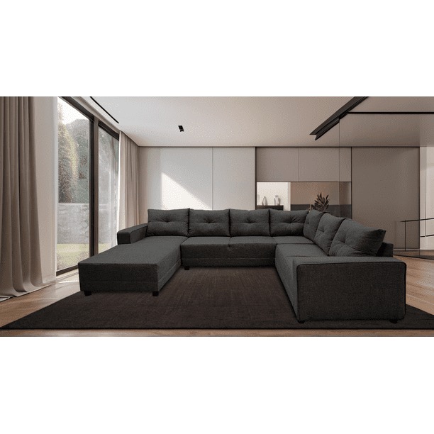 Sala Esquinera en U El Bazar Store Hera Gris Oxford 160x275x215 cm, 4 Salas en 1, Tela Lino nacional, Modular