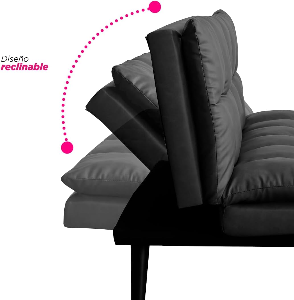 VANLIG | Sofá Cama Moderno de Vinipiel | Acolchado Futón Munich | Multiusos Ajustable | para Espacios Pequeños | Alta Calidad Resistente y Duradero | Color Café