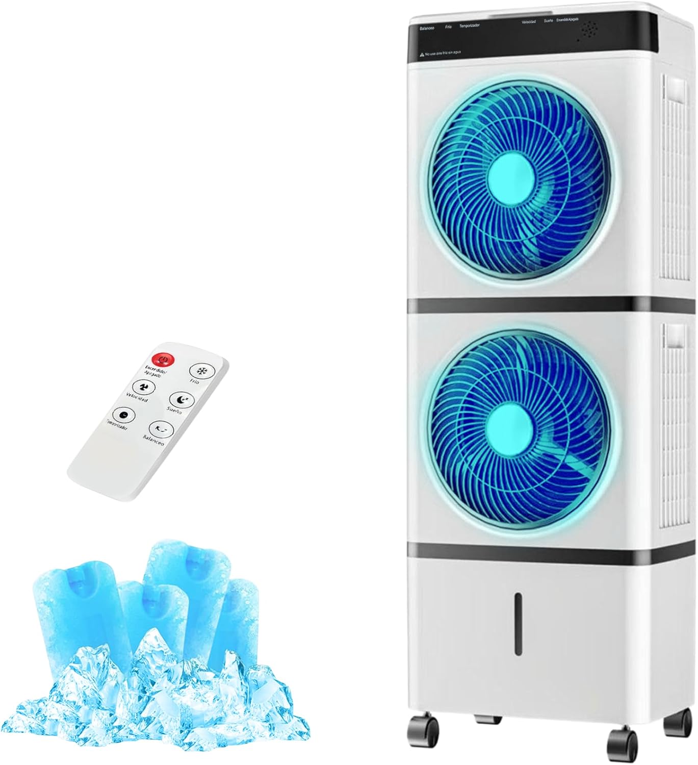 Enfriador de Aire 3 en 1 Portátil, 70W, 3 Velocidades, Control Remoto, 14L, Diseño de Doble Ventilación y Salidas en Espiral, Potente y Eficiente, Ideal para Uso Interior y Exterior