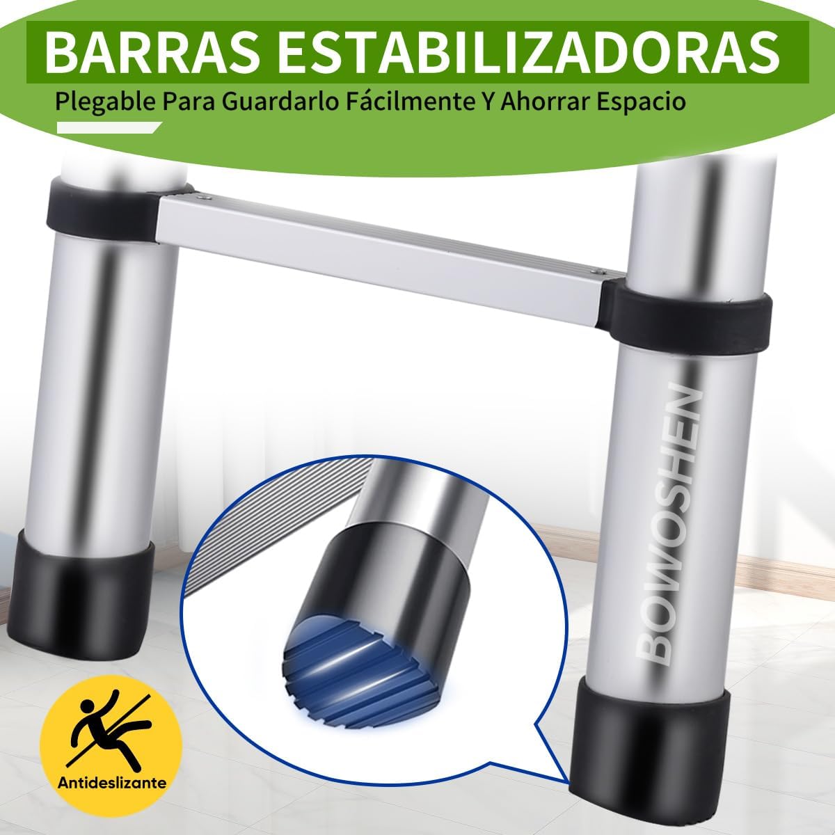 Bowoshen Escalera Telescópica de 5 Metros con Ganchos Escalera Recta de Aluminio Soporta 150 kg Plegable De Retracción Multiusos Extensible Compacta y Portátil Bloqueo De Escalón