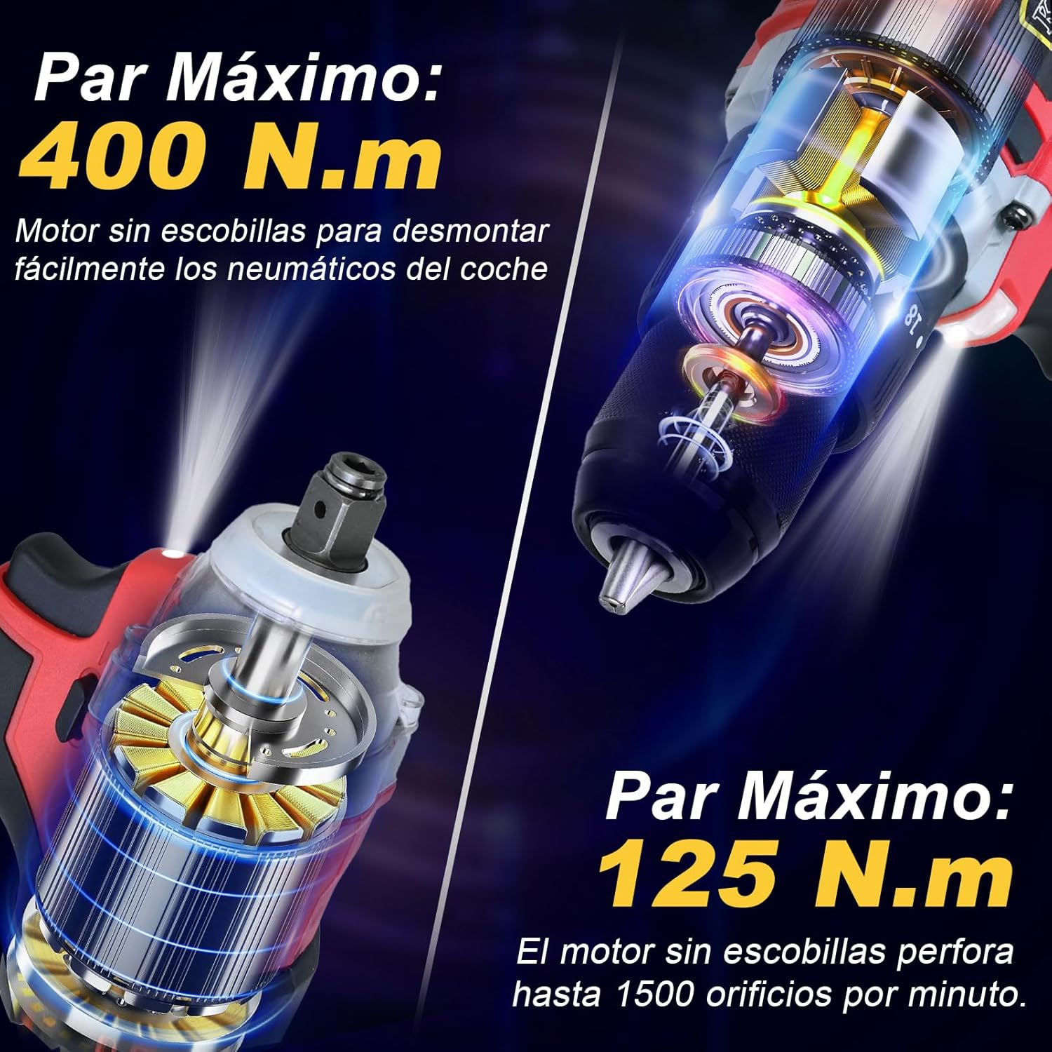 Kayoosi Taladro Electrico Inalámbrico y Juego de Llave de Impacto, con 2 Baterías Recargables de Iones de Litio y Cargador, con 33 Accesorios, Incluidas Tomas de Corriente, con Kit de Montaje.