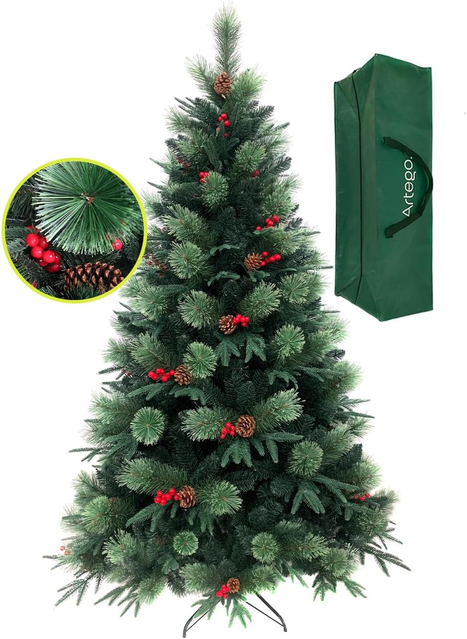 BECKON Árbol de Navidad Premium 2.20m Fraser Fir Artego (3 Materiales) Frondoso (1676 Ramas) Pino Artificial Navideño Artego + Maleta/Christmas Tree Decoración navideña (Fraser 220cm)