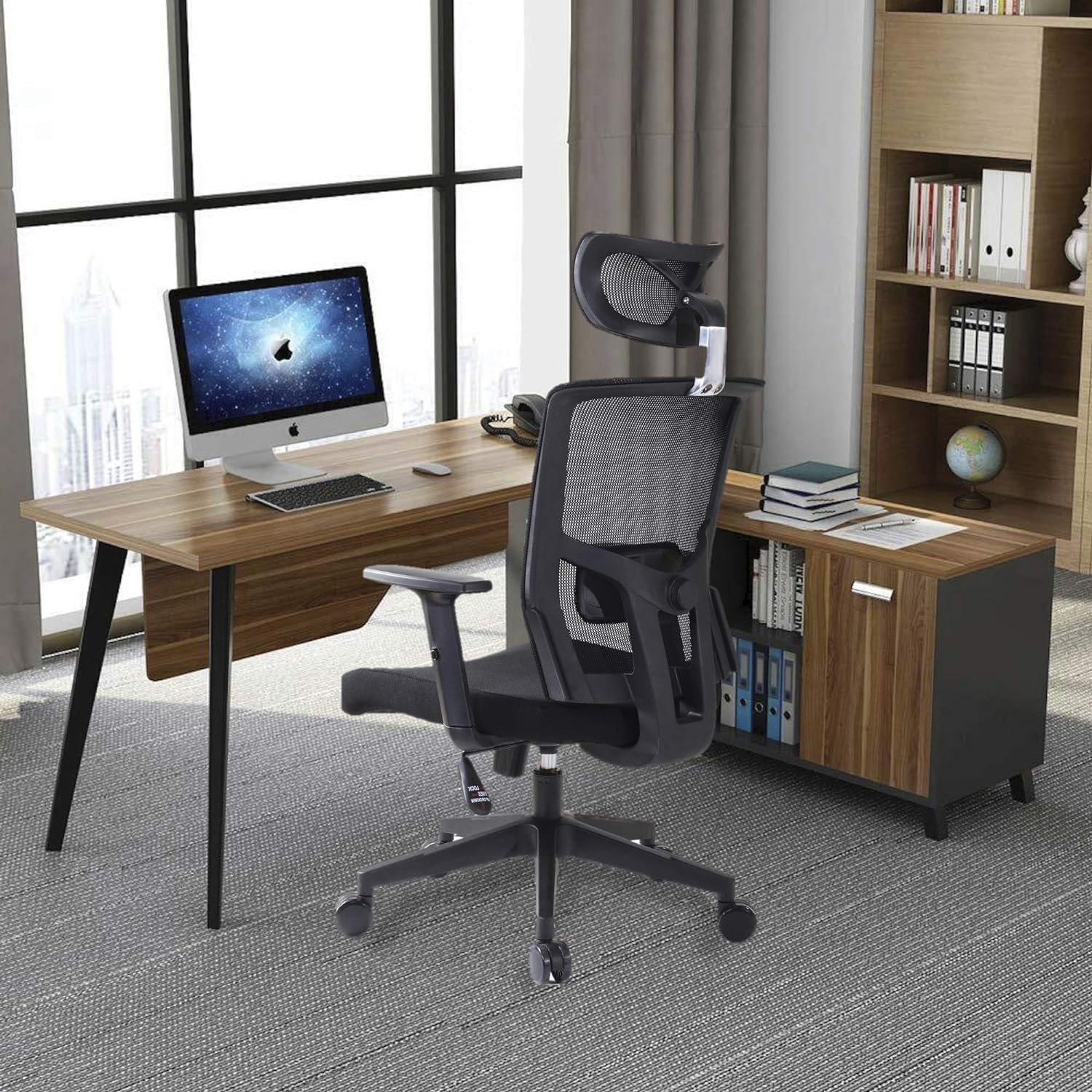 I SEATING Silla Oficina ejecutiva con cabecera y Soporte Lumbar Ajustable Silla Gamer sillas para Escritorio Silla ergonomica Caselli C