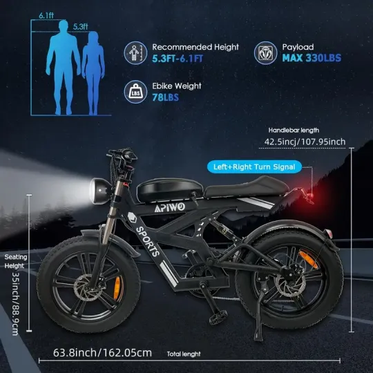 Bicicleta eléctrica con neumáticos gruesos Bicicleta eléctrica con motor sin escobillas de 750 W, batería extraíble duradera de 48 V y 15 Ah, velocidad máxima de 20 mph, adecuada para deportes al aire libre y campamentos