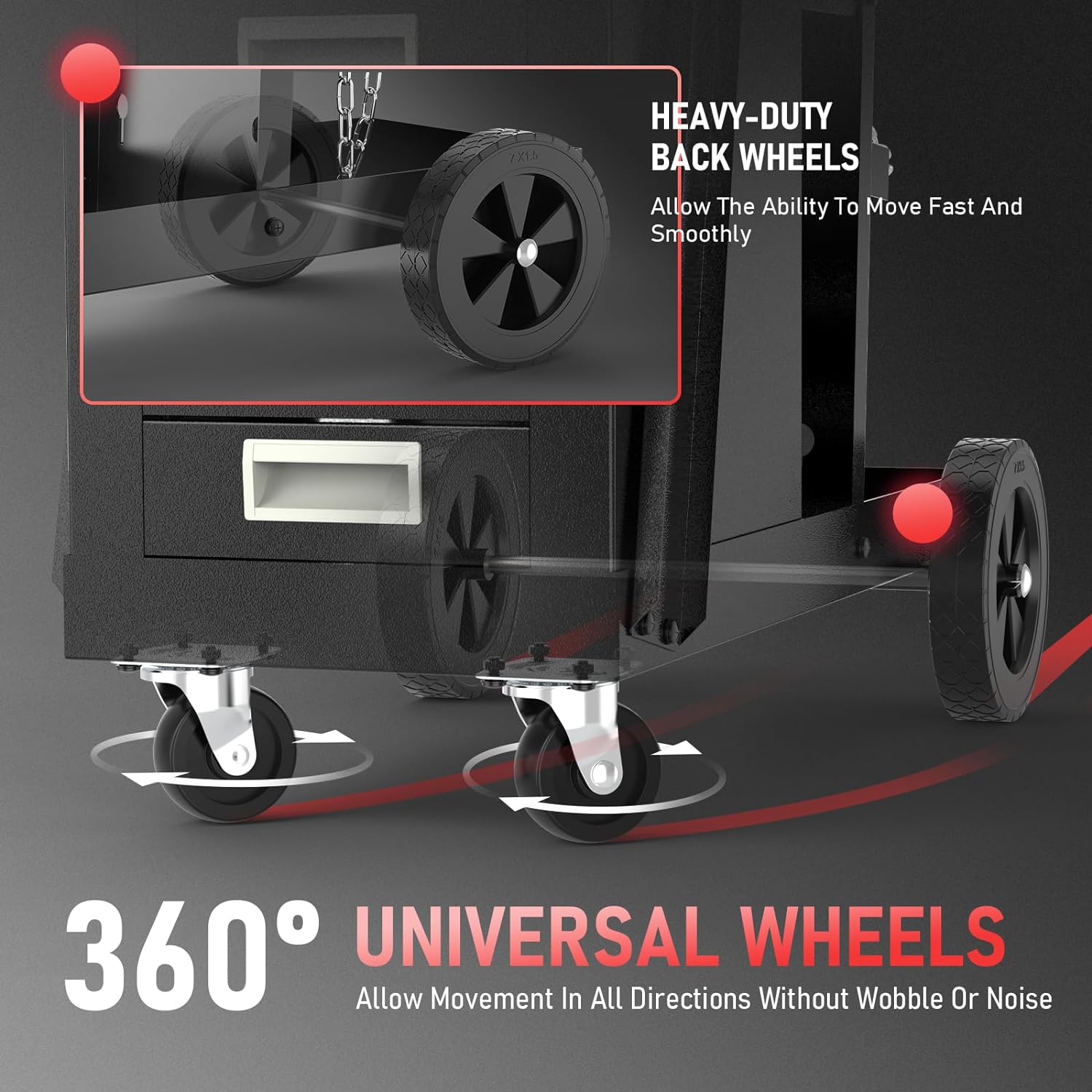 YESWELDER Carro de soldadura con 4 cajones para soldador MIG TIG y cortador de plasma, resistente y de gran capacidad de almacenamiento 360°