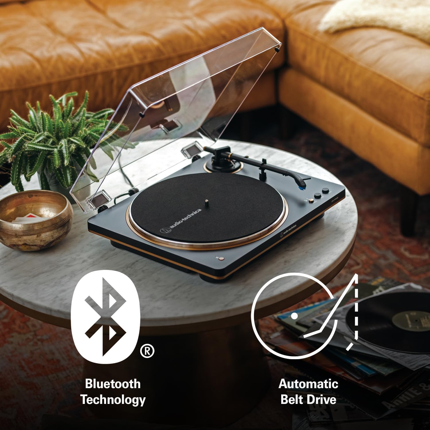 Audio-Technica AT-LP70XBT - Tocadiscos inalámbricos (Negro/Bronce)