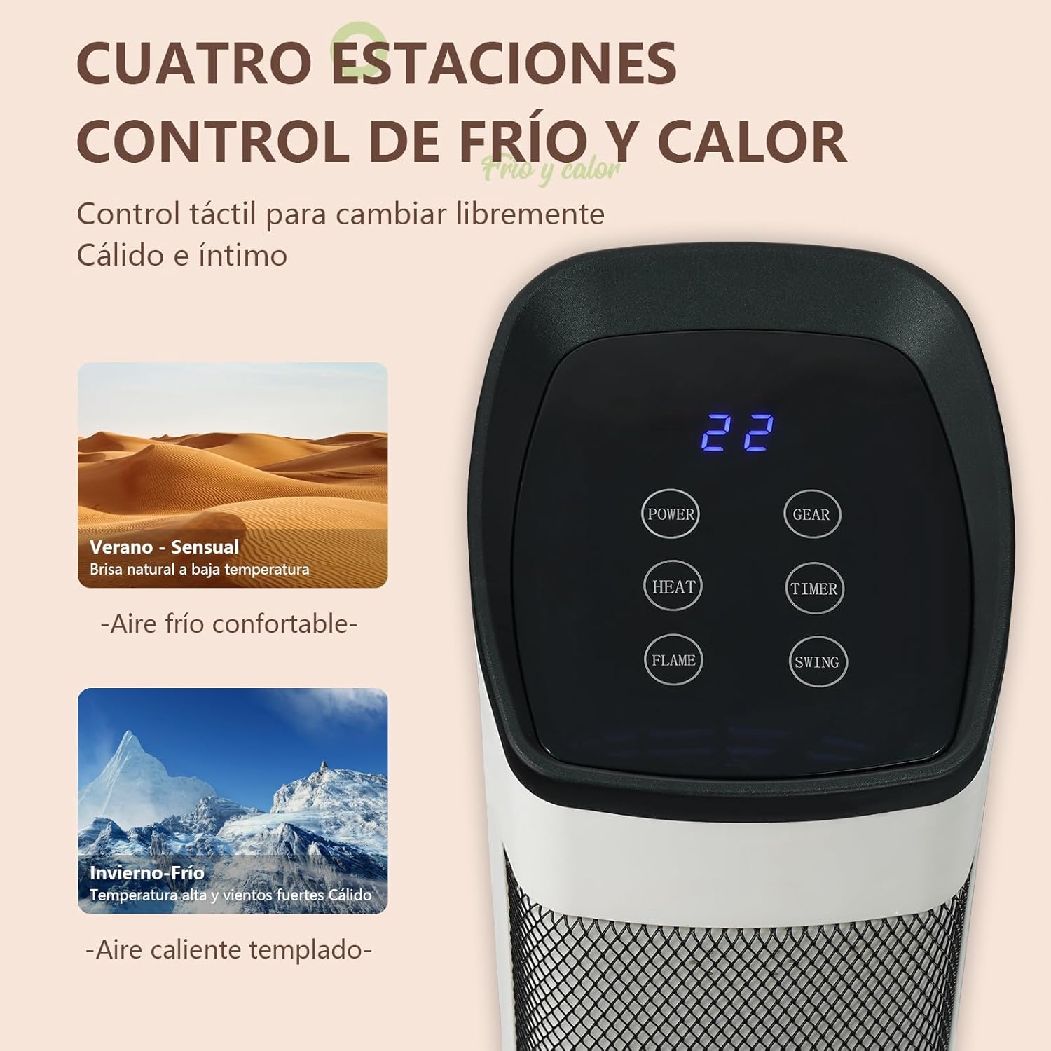 LOKOOY Calefactor Eléctrico de Torre Cerámico para Hogar, Calefacción y Refrigeración de Doble Uso Calentador Digital con Oscilación de 90° y Termostato Regulable 6 Modos, con Control Remoto, Blanco