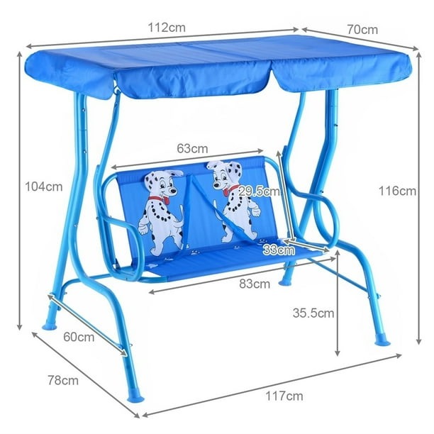 Columpio Infantil de Acero Azul Costway con Toldo 2 Plazas
