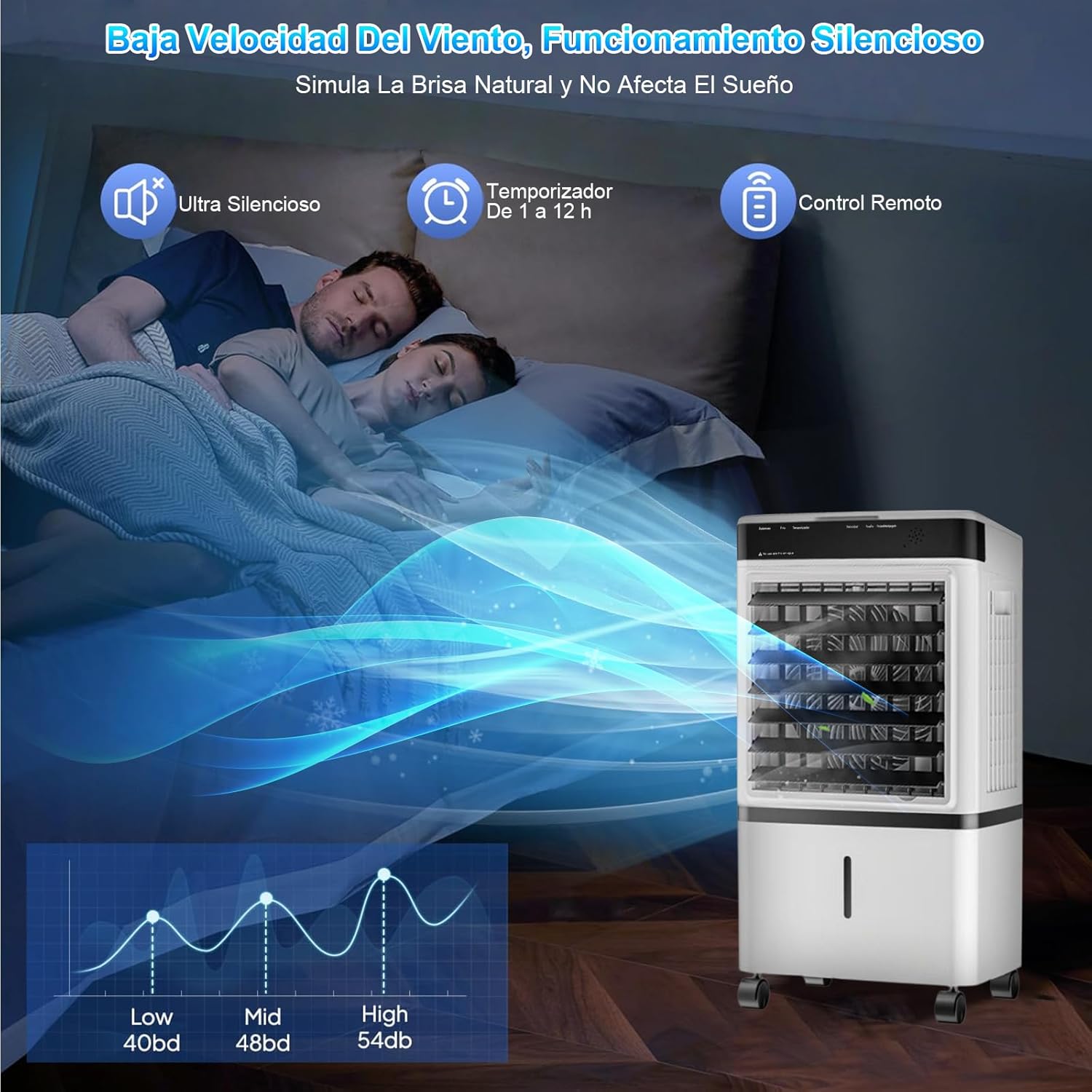 Enfriador de Aire 3 en 1 Portátil, 70W, 3 Velocidades, Control Remoto, 14L, Diseño de Doble Ventilación y Salidas en Espiral, Potente y Eficiente, Ideal para Uso Interior y Exterior