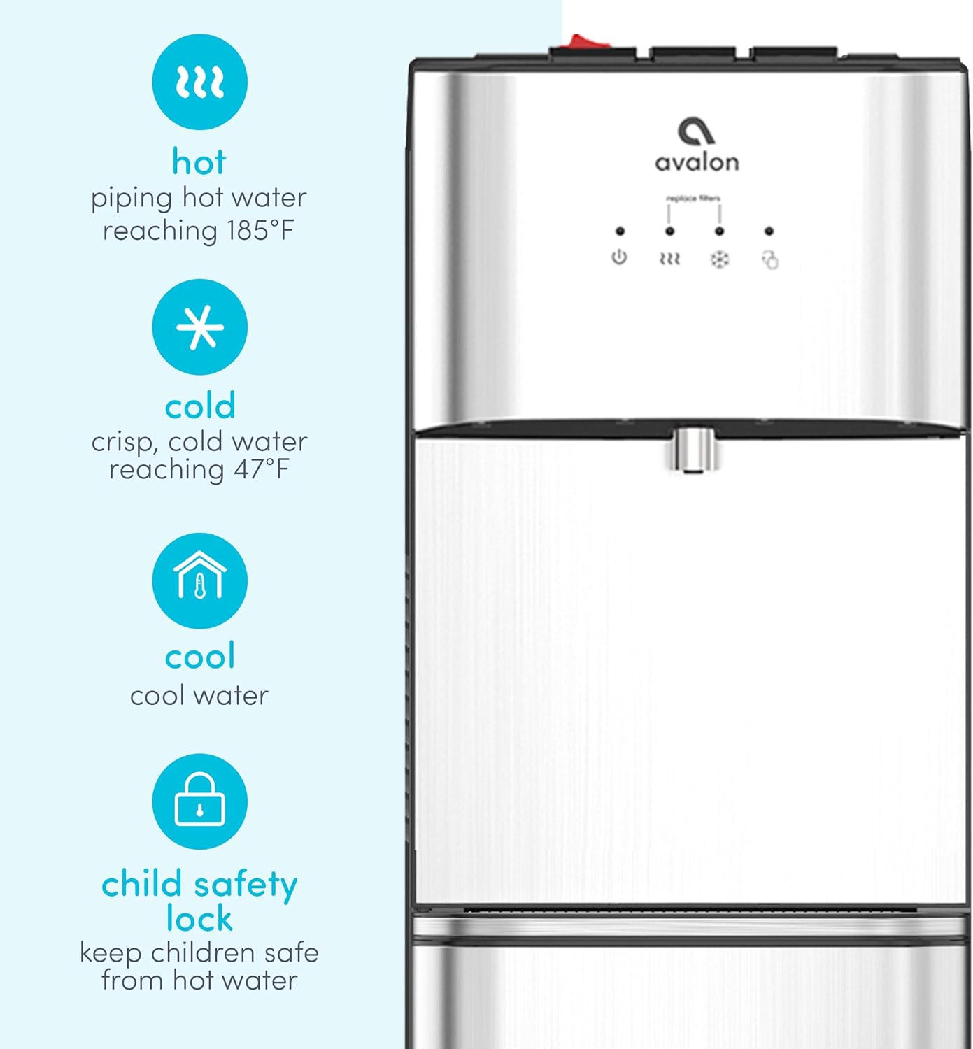 Avalon - Dispensador de Enfriador de Agua de Carga Inferior A3F con ajustes de Temperatura BioGuard-3, filtrado por UL