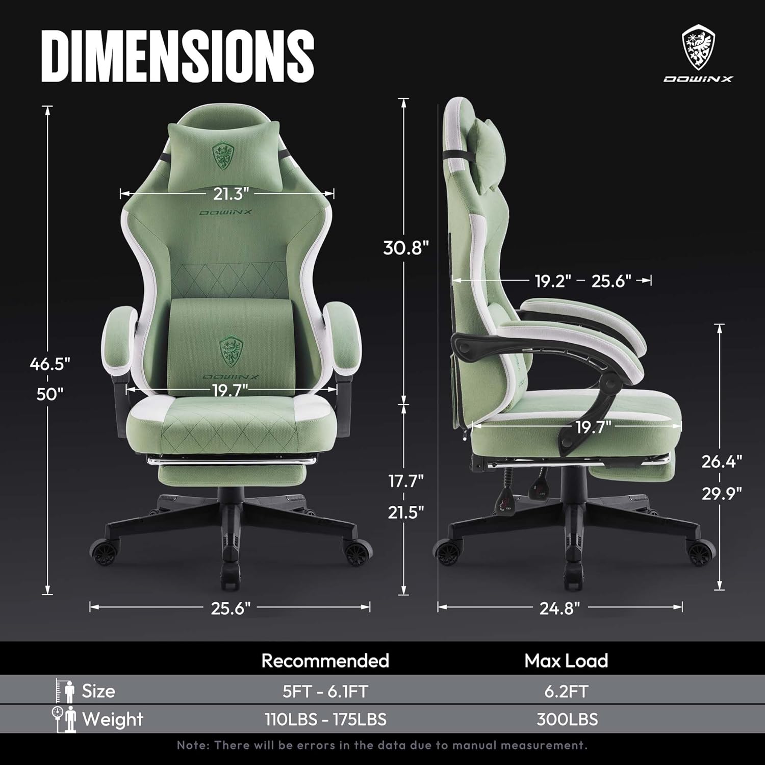 Dowinx - Silla de juego de tela con cojín de resorte de bolsillo, silla ergonómica de computadora con respaldo alto con reposapiés para adultos, soporte lumbar de masaje, silla de juego giratoria para