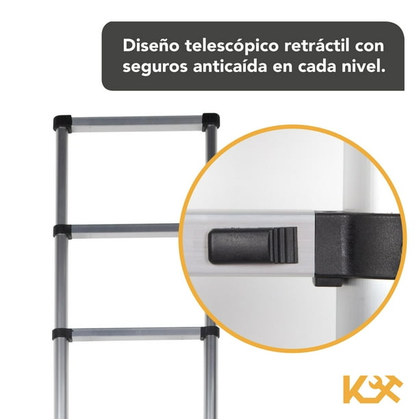 Escalera Telescópica De Aluminio Plegable 2.6 M 9 Escalones. Kingsman KMET26