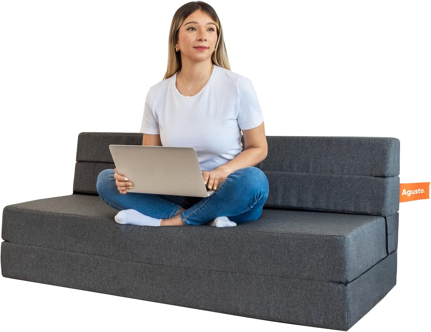 AGUSTO Sofá Cama Matrimonial Multifunción Colchon Plegable Futon Chaise Sillon Puff (Gris Oxford)