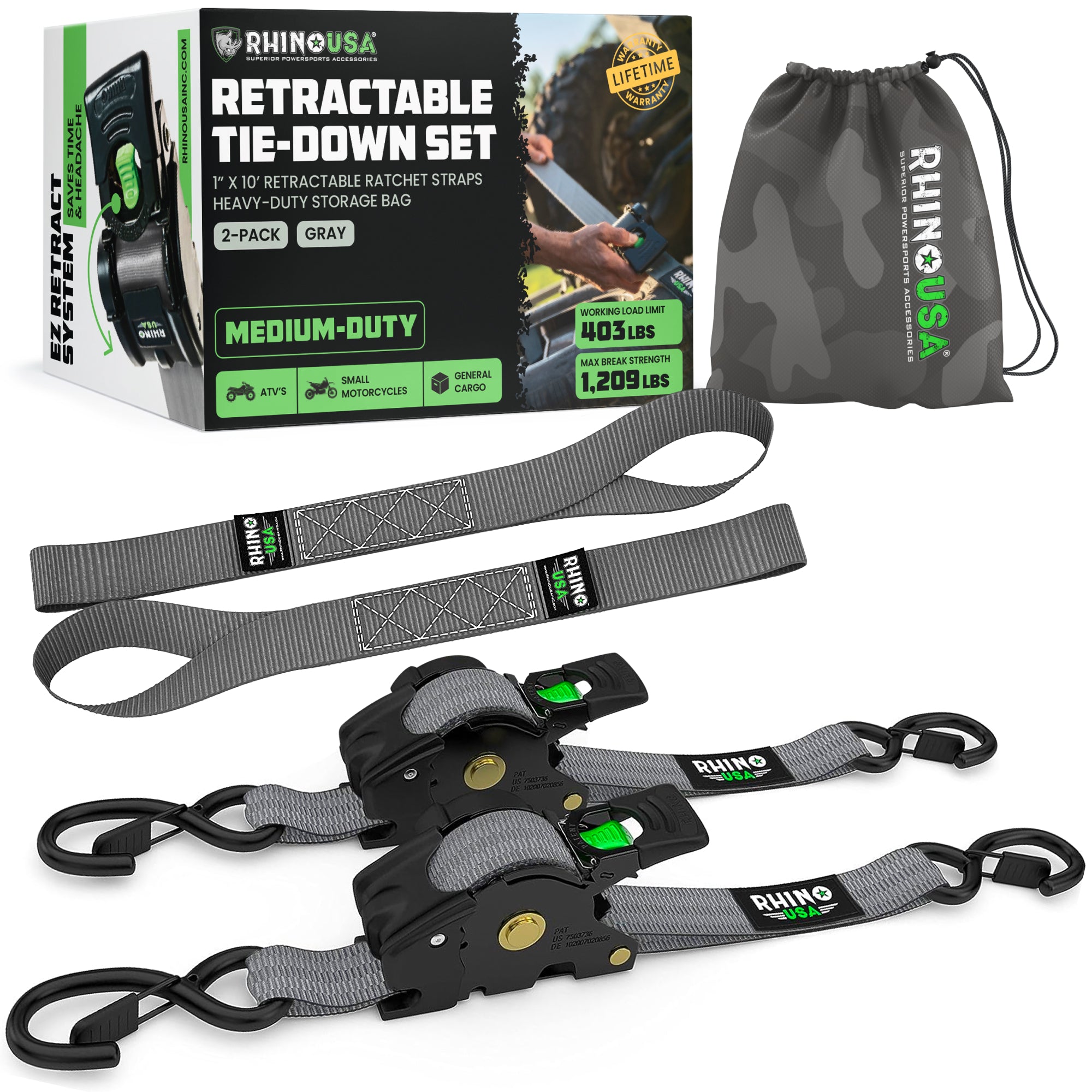 Correas retráctiles de trinquete de 1" x 10'