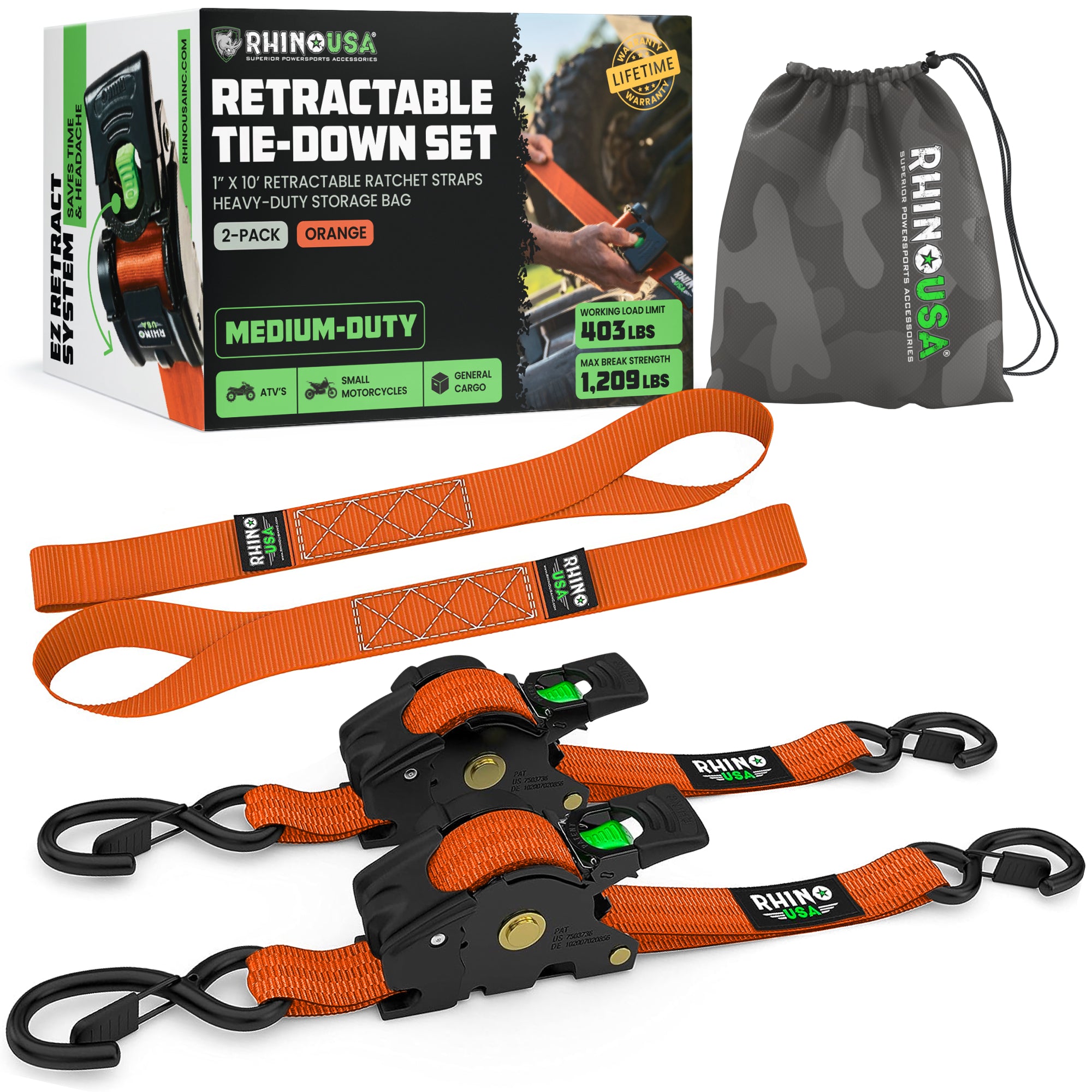 Correas retráctiles de trinquete de 1" x 10'