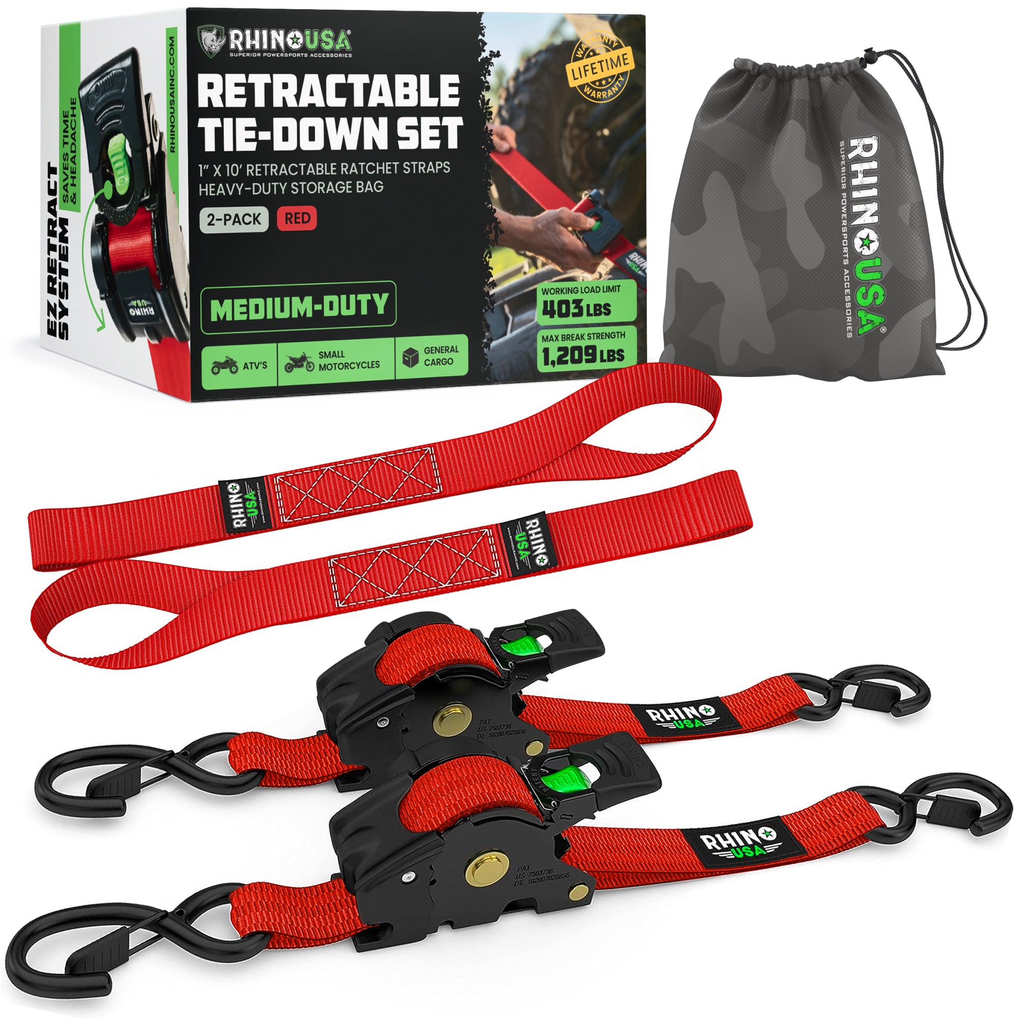 Correas retráctiles de trinquete de 1" x 10'