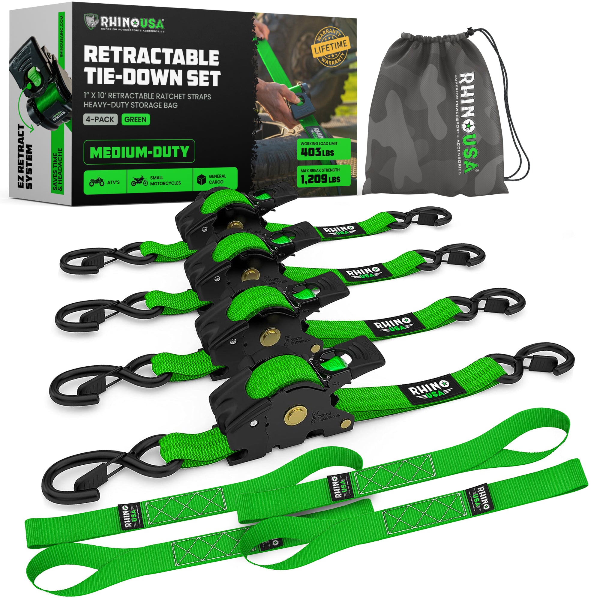 Correas retráctiles de trinquete de 1" x 10'