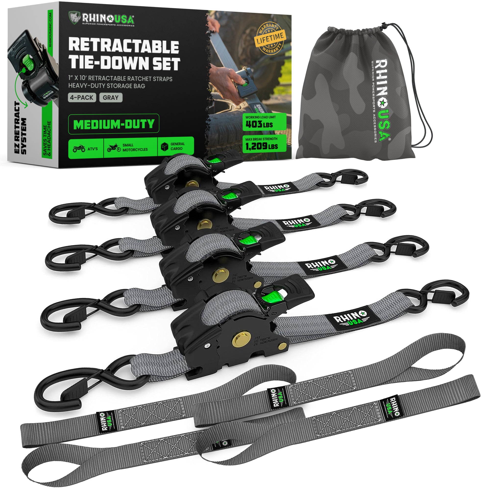 Correas retráctiles de trinquete de 1" x 10'