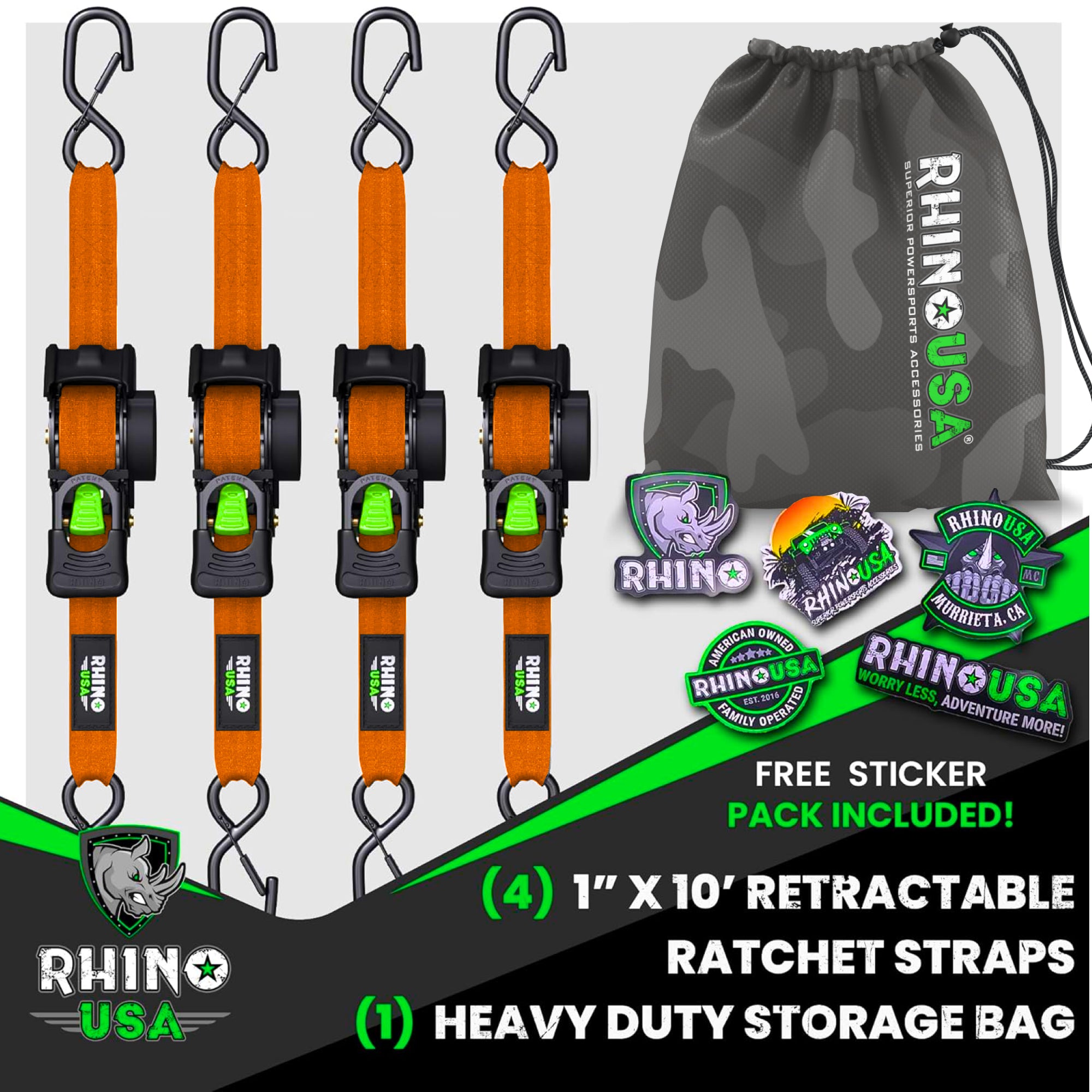 Correas retráctiles de trinquete de 1" x 10'