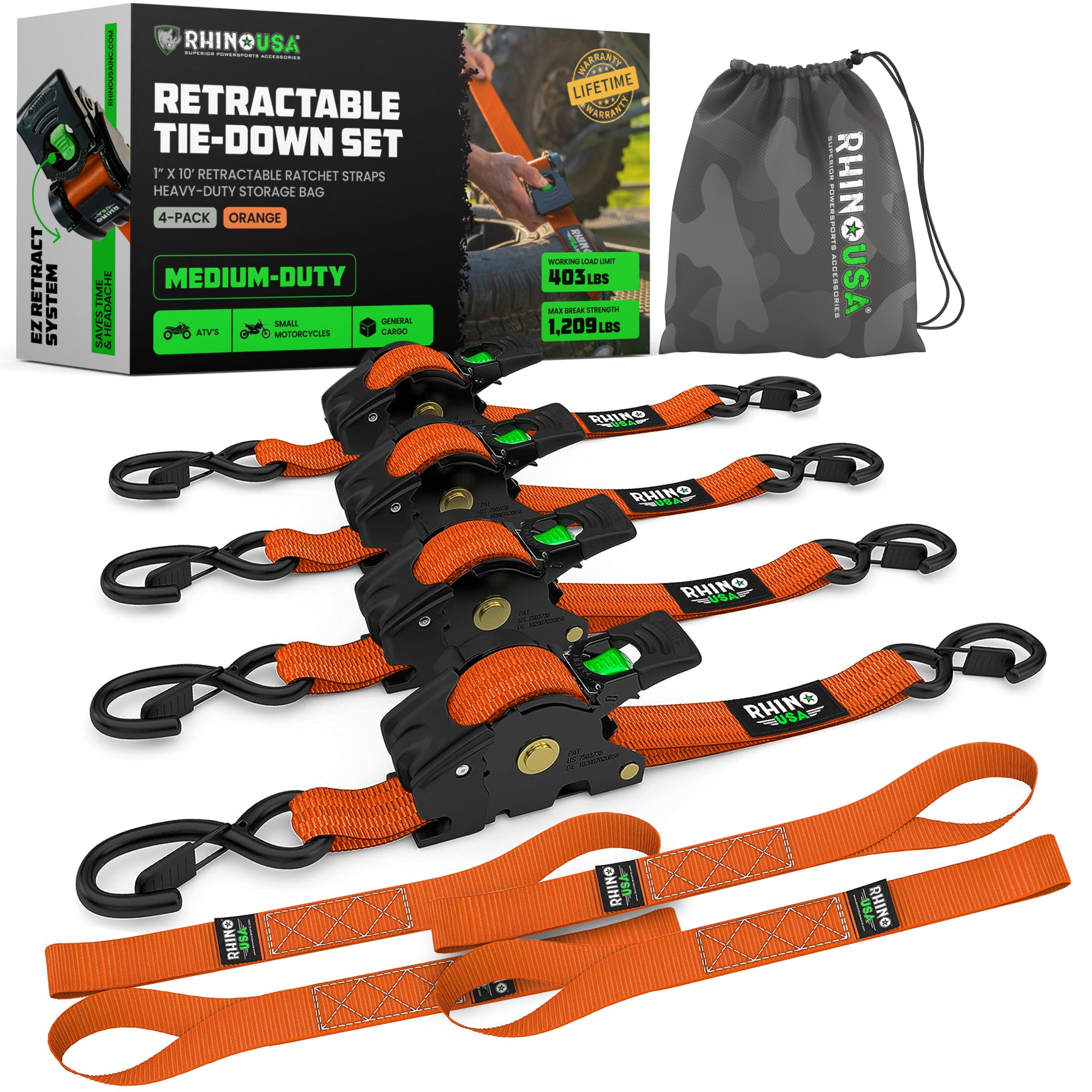 Correas retráctiles de trinquete de 1" x 10'