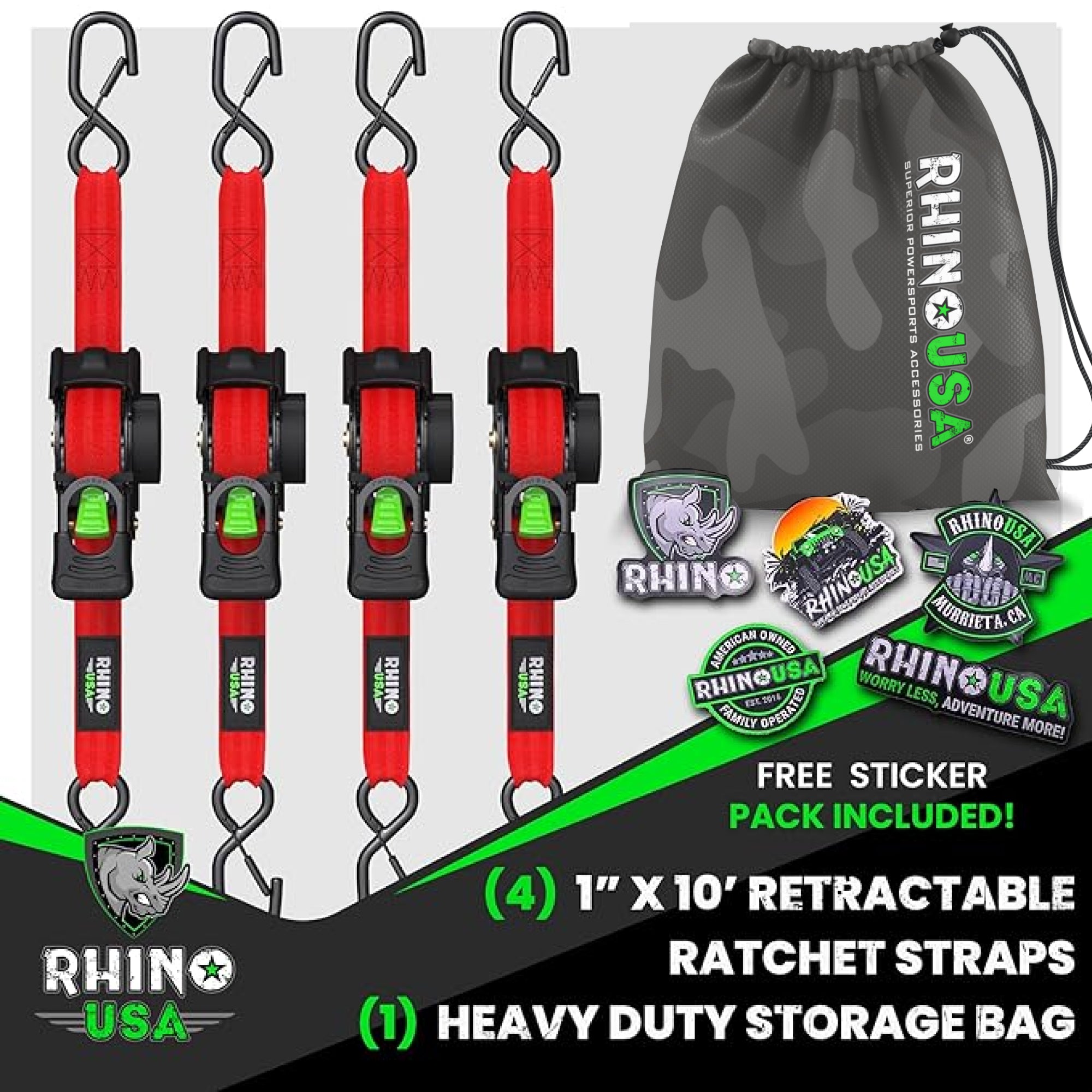 Correas retráctiles de trinquete de 1" x 10'