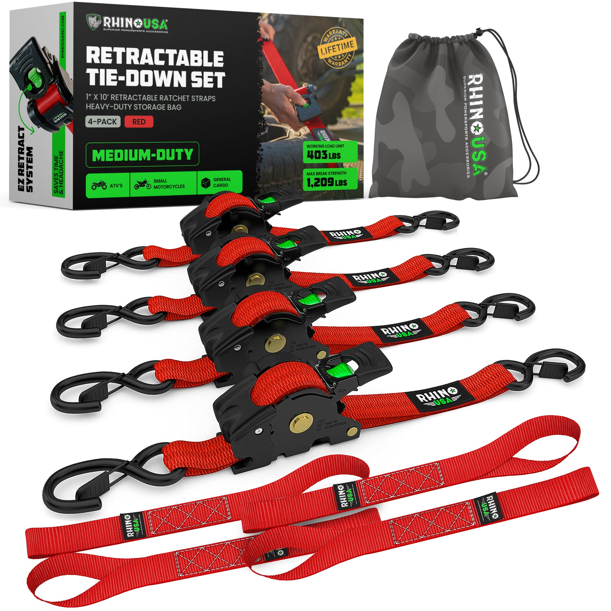 Correas retráctiles de trinquete de 1" x 10'
