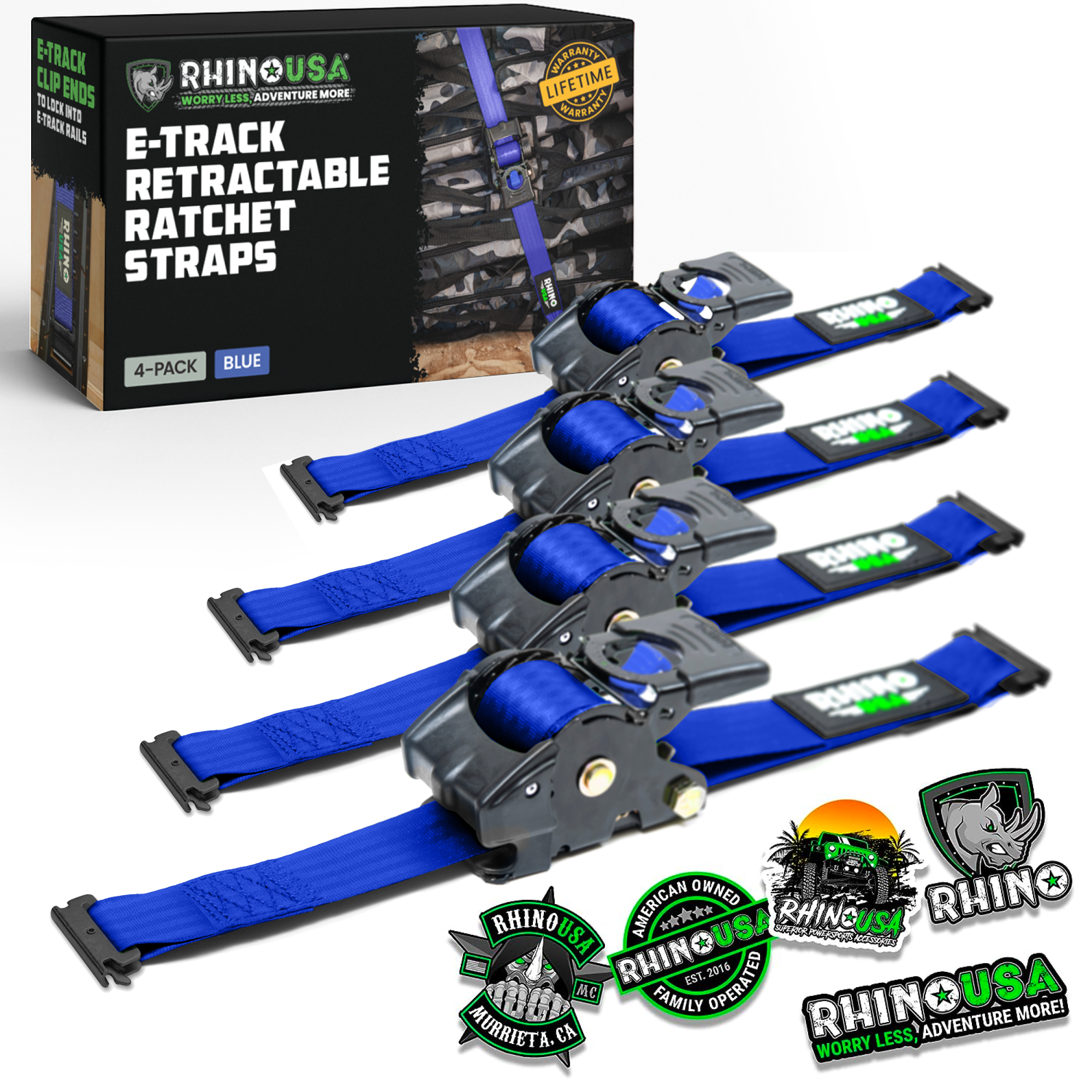 Correas de trinquete retráctiles para riel E de 2" x 10'