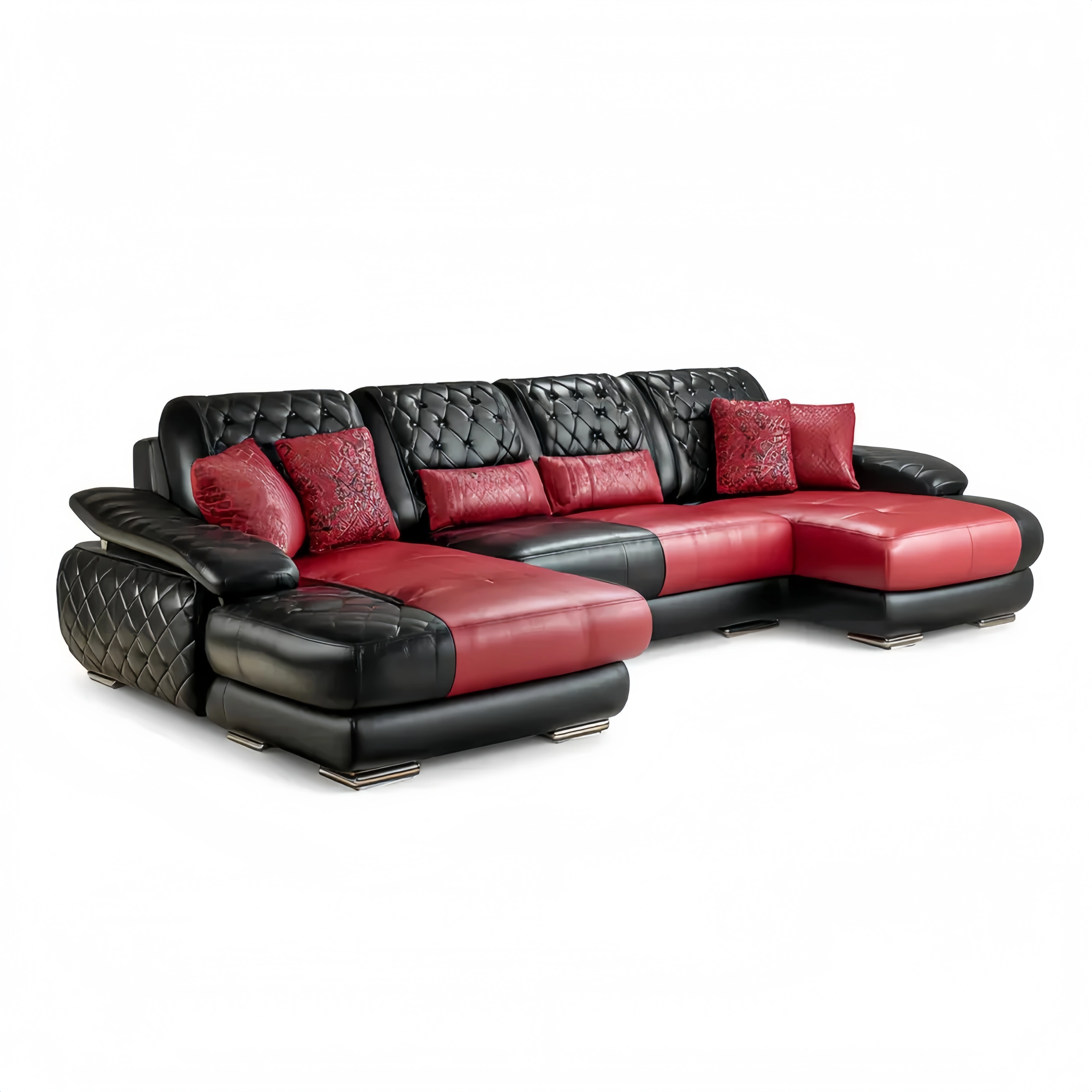 Ecksofa Kunstleder 250x150x85 cm – Schwarz/Rot – Modernes Design