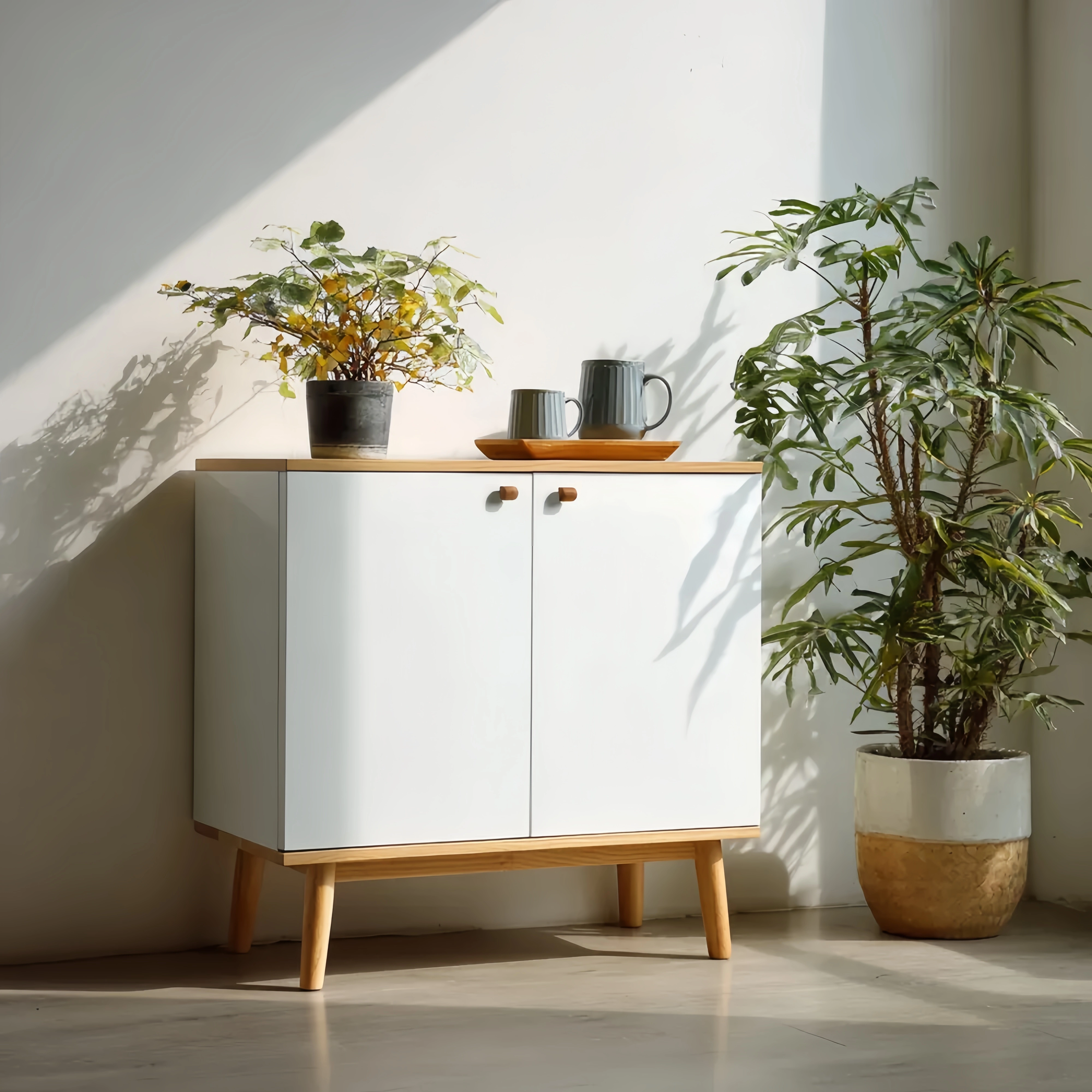 Holz-Aufbewahrungsschrank mit Weißem Finish 80x35x90 cm – Skandinavisches Design