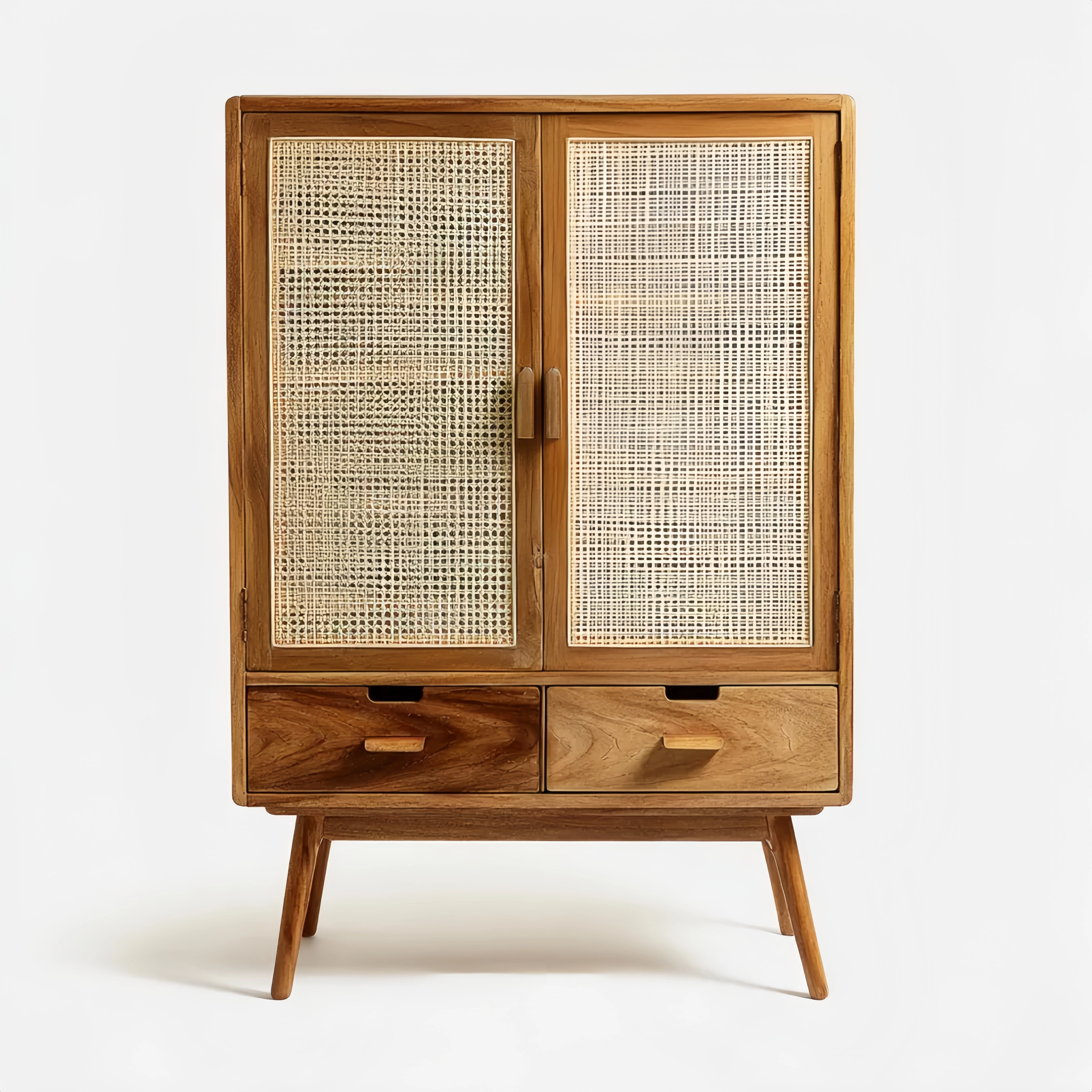 Aufbewahrungsschrank Massivholz mit Rattan 90x40x140 cm - Natur - Skandinavisches Design