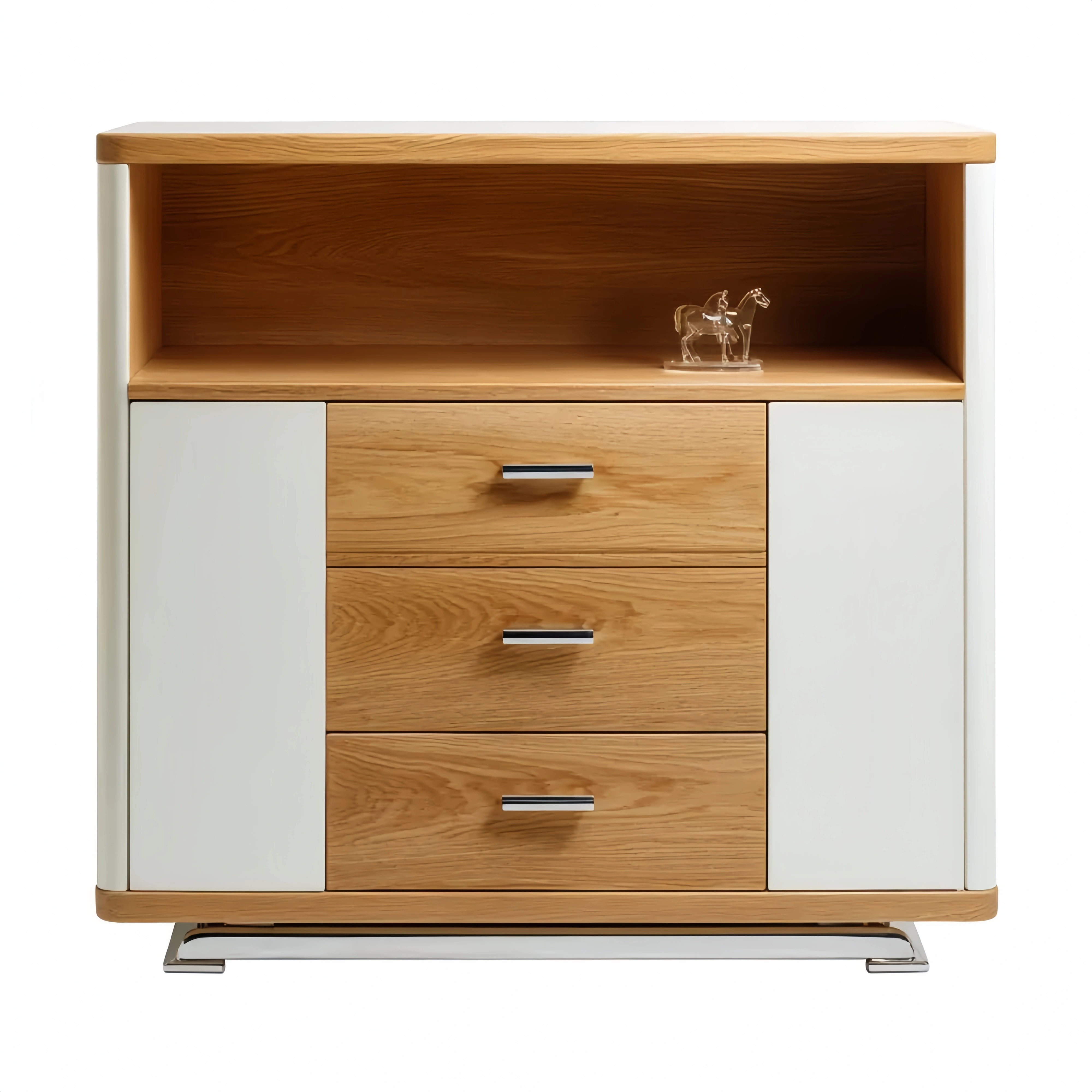 Aufbewahrungsschrank Eichenholzoptik 3 Schubladen 2 Türen - 100x40x85 cm - Weiß/Natur - Modernes Design