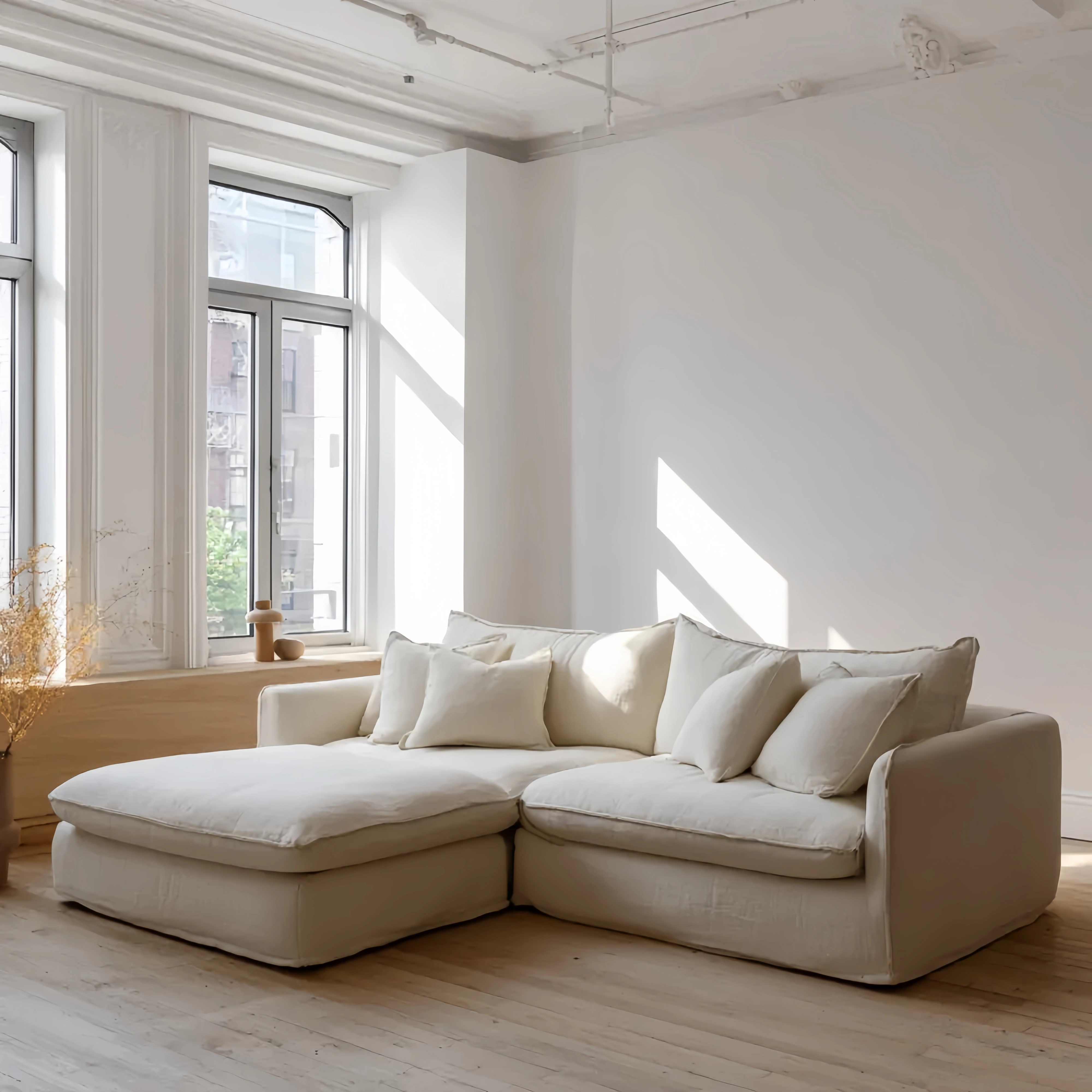 Ecksofa Stoffbezug 260x160x85 cm – Cremefarbe – Modernes Design