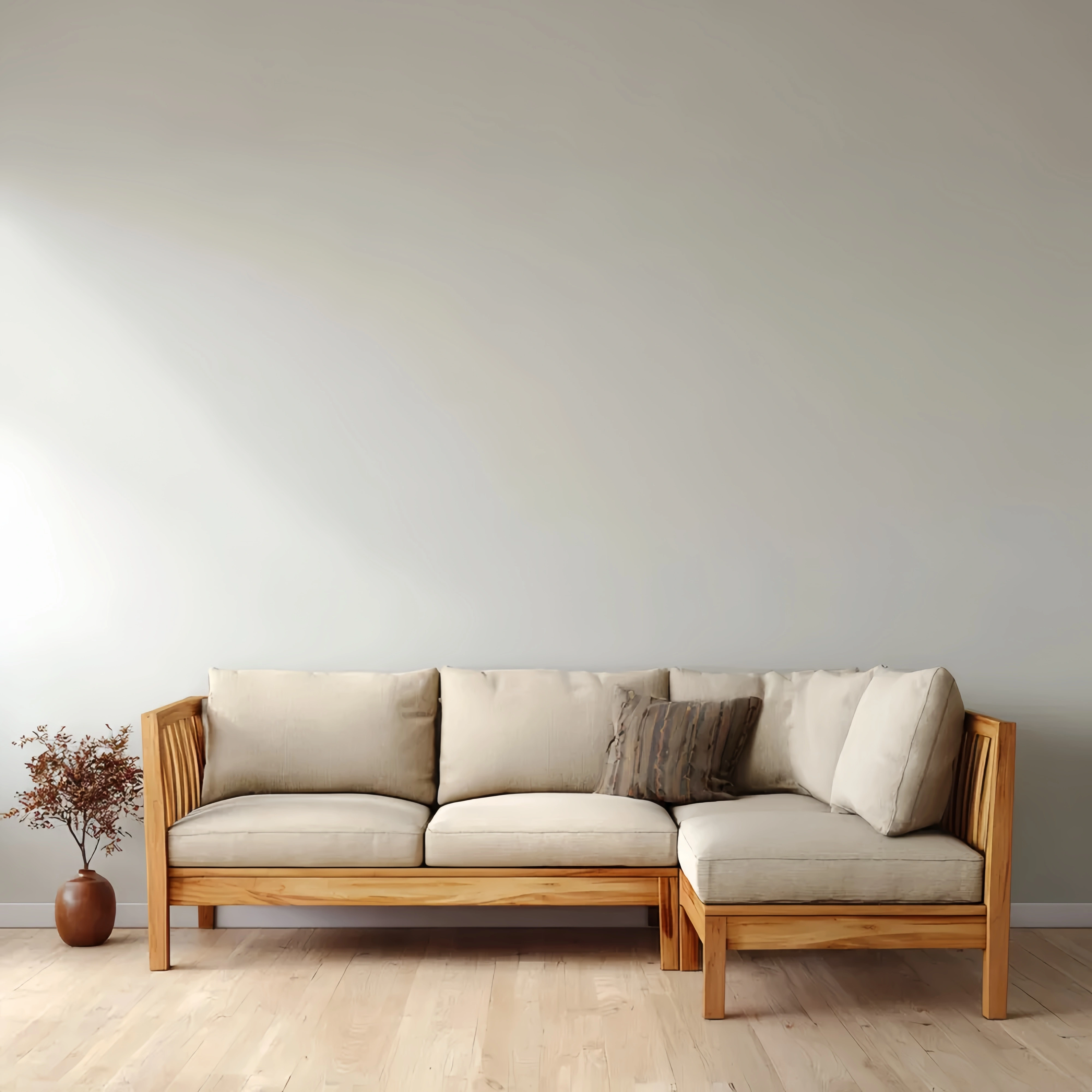 Ecksofa mit Holzrahmen und Stoffbezug 250x150x85 cm – Beige – Skandinavisches Design