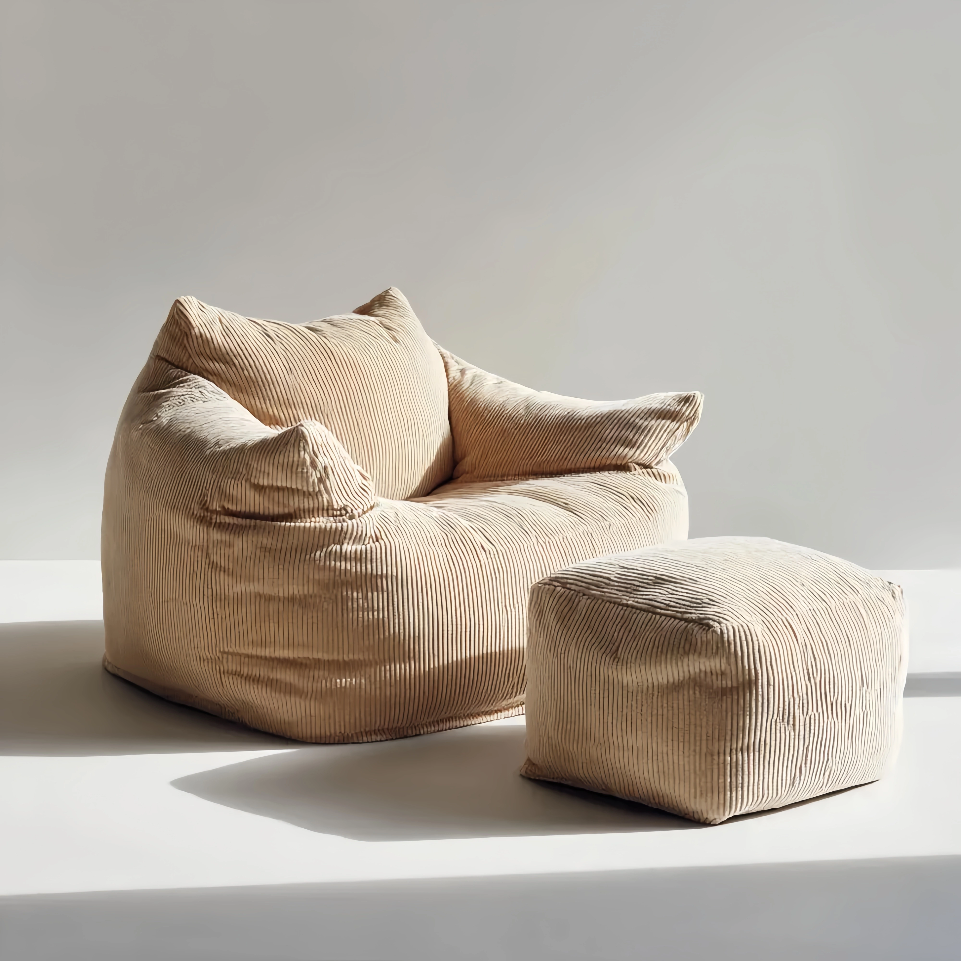 Sitzsack-Set Cordstoff Beige - Bequemes Design 90x90x70 cm