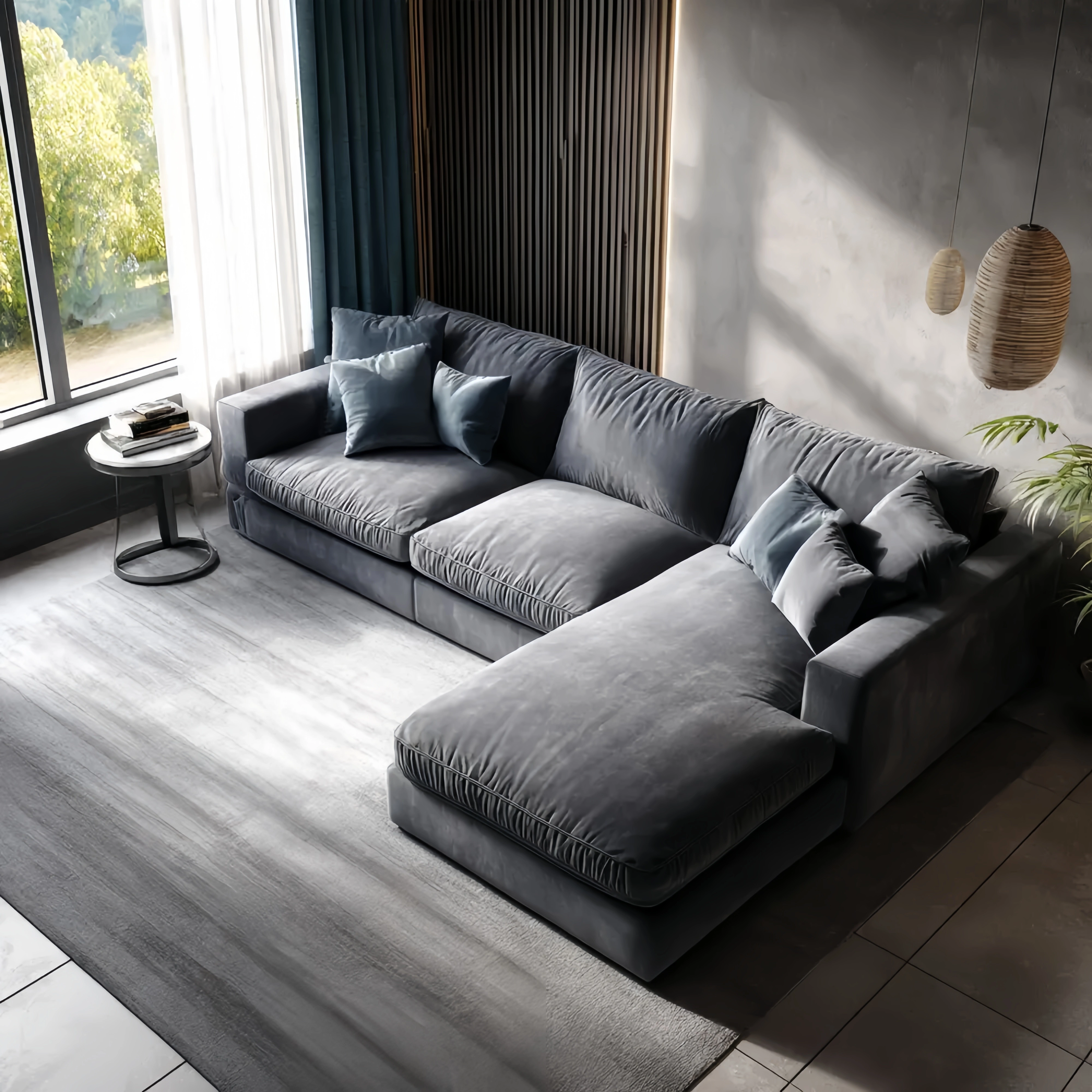 Ecksofa Samt 300x200x80 cm - Dunkelgrau - Modernes Design