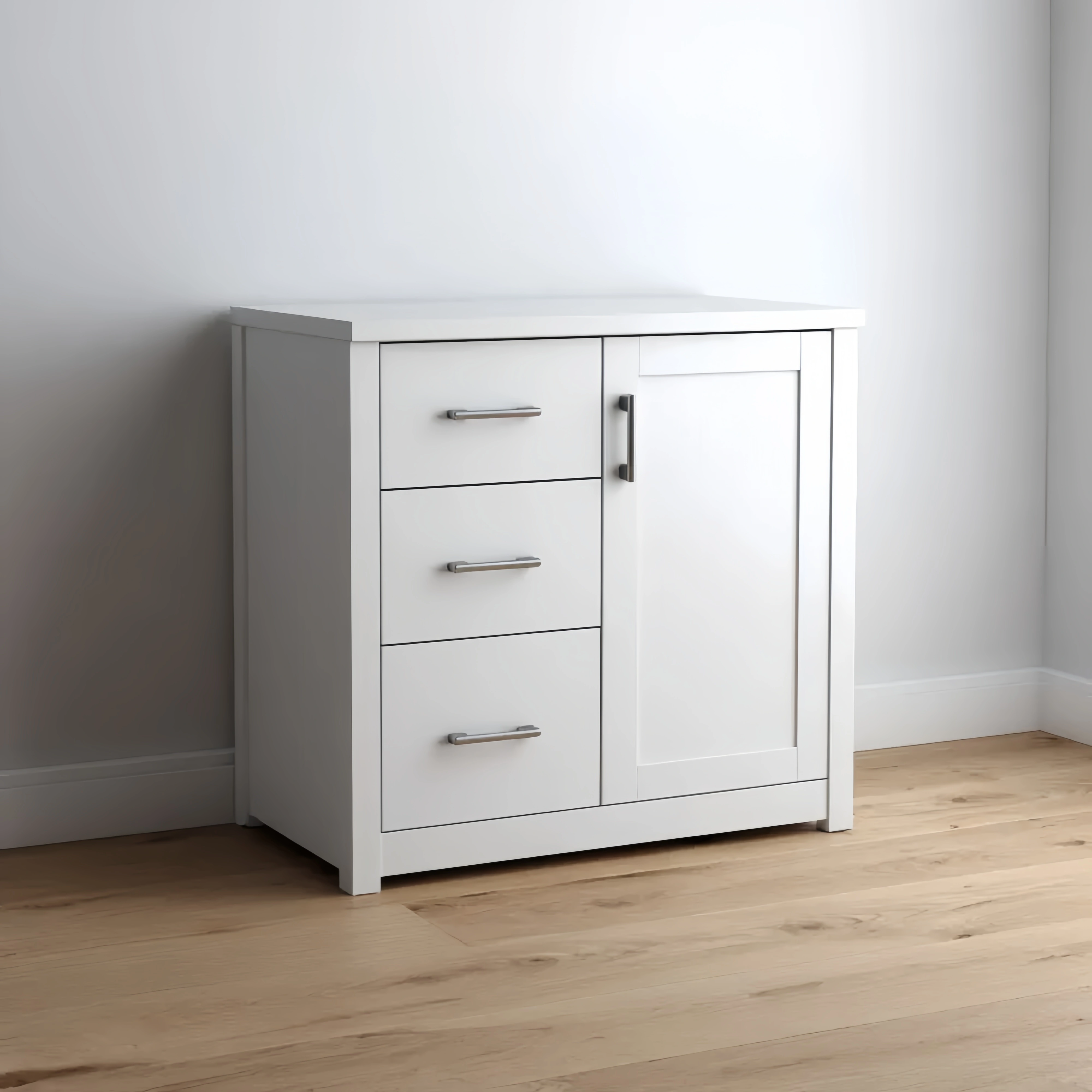 Aufbewahrungsschrank Weiß Holz 80x40x75 cm 3 Schubladen 1 Tür - Modernes Design